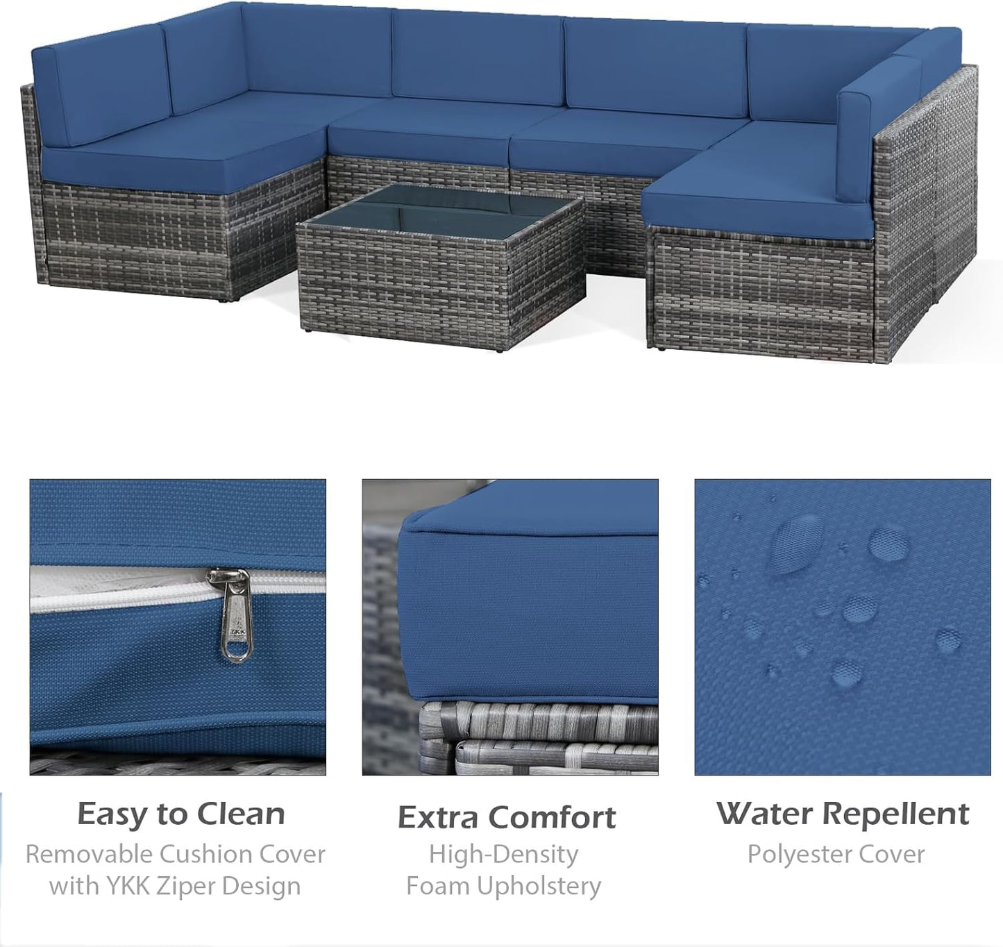 YODOLLA 6-Seater Garden Furniture Sets,7 Pieces Outdoor Patio Rattan Sofa Set