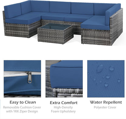YODOLLA 6-Seater Garden Furniture Sets,7 Pieces Outdoor Patio Rattan Sofa Set