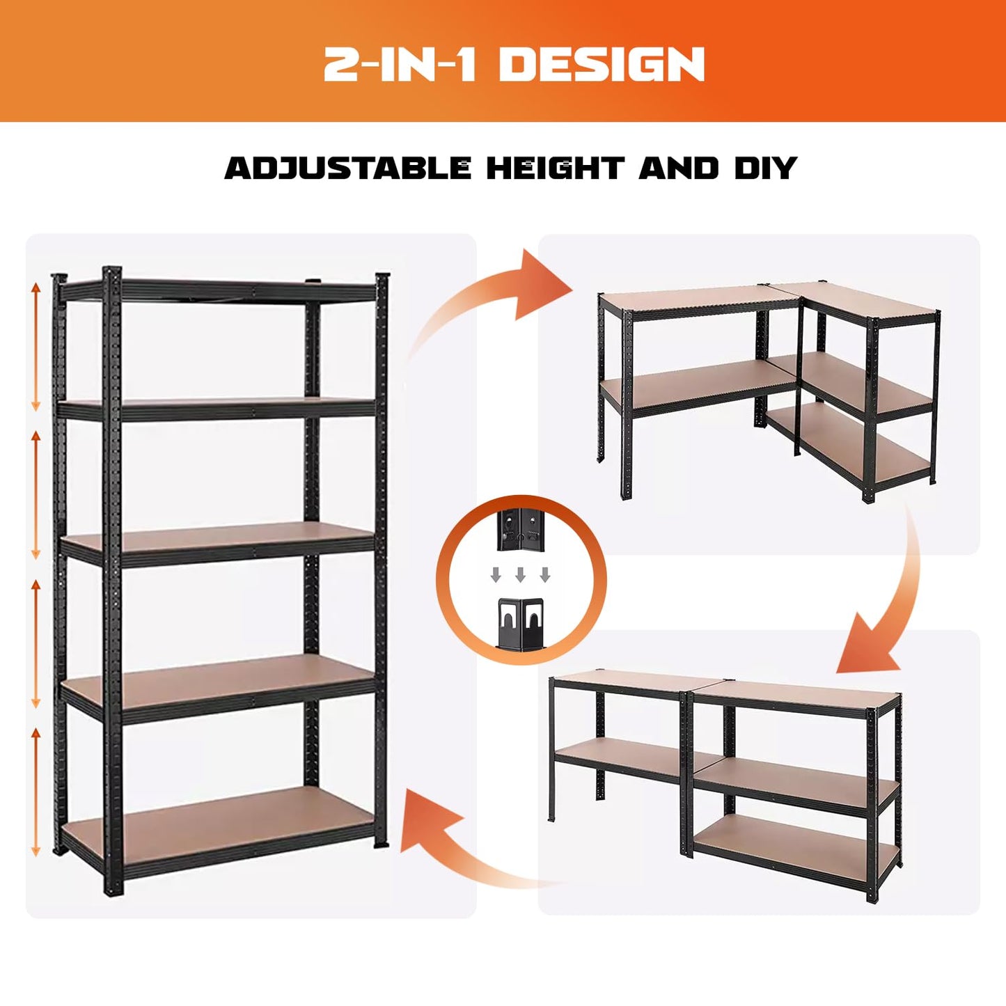YODOLLA 5 Tier Heavy Duty Garage Shelving Unit 170cm Steel Storage Rack