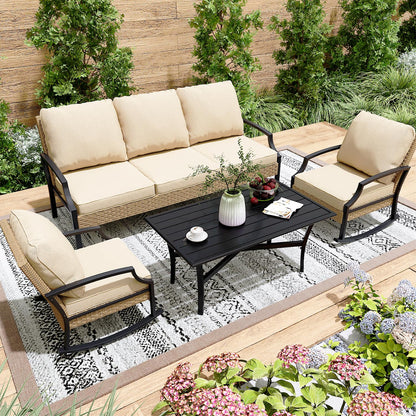 YODOLLA 4-Piece Patio Furniture Set with Rocking Chairs, Beige
