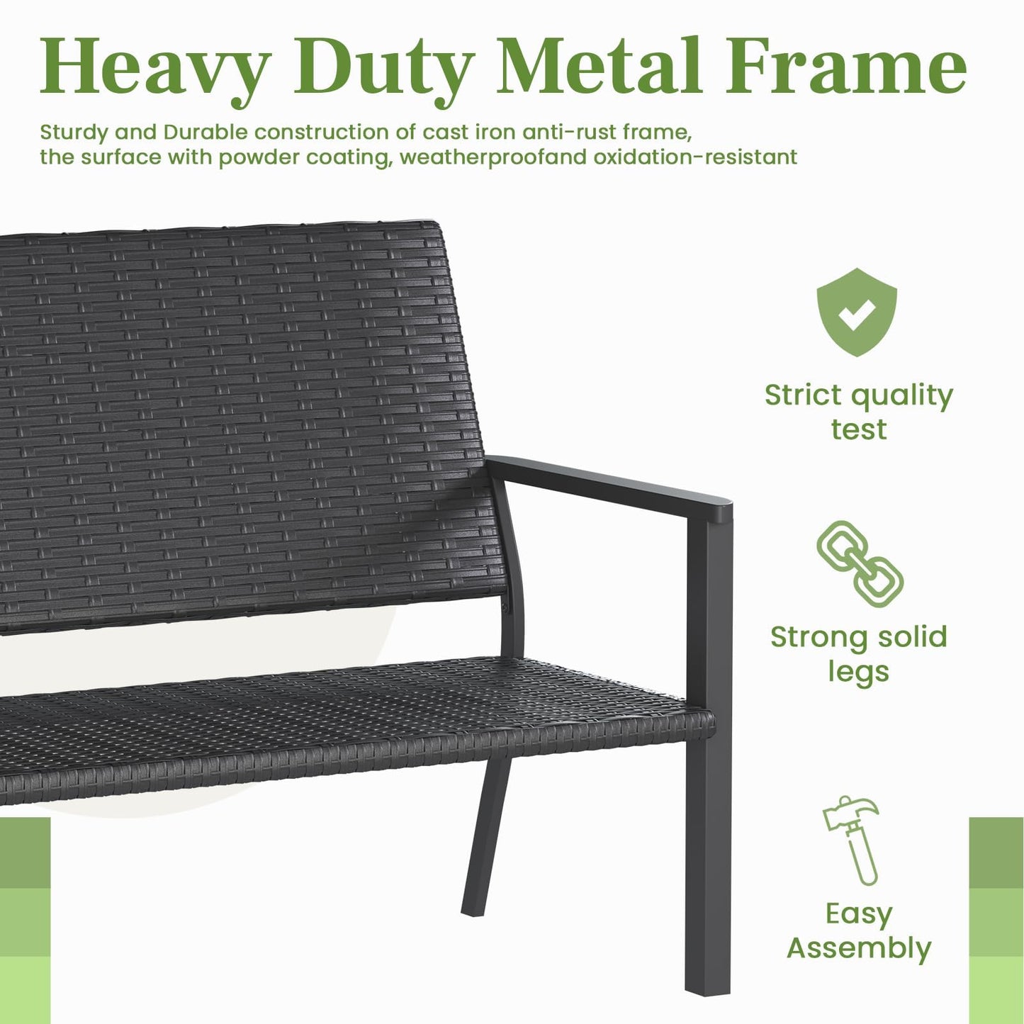 YODOLLA Outdoor PE Rattan Wicker Loveseat, 2-Seater Garden Bench with Sturdy Metal Frame