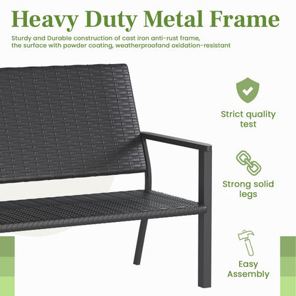 YODOLLA Outdoor PE Rattan Wicker Loveseat, 2-Seater Garden Bench with Sturdy Metal Frame