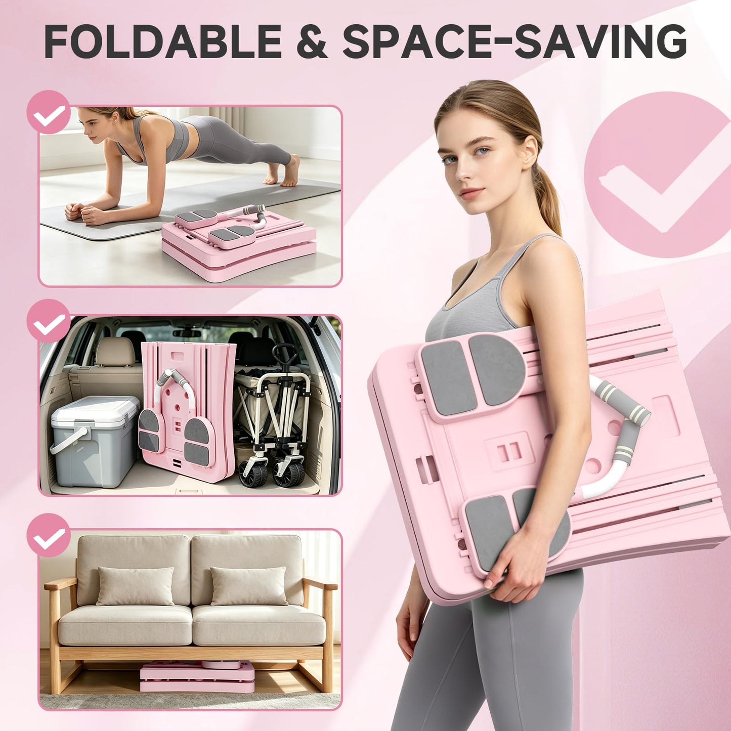 YODOLLA 5 in 1 Foldable Pilates Reformer Board with LED Counter, Pink