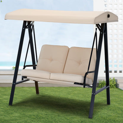 YODOLLA 2 Seater Garden Swing Chair with Adjustable Canopy & Cushions-Beige