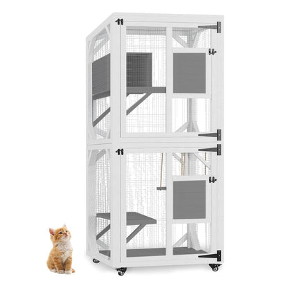 YODOLLA Outdoor Catio Enclosure with Hammock, Safe Play Space for Cats, White