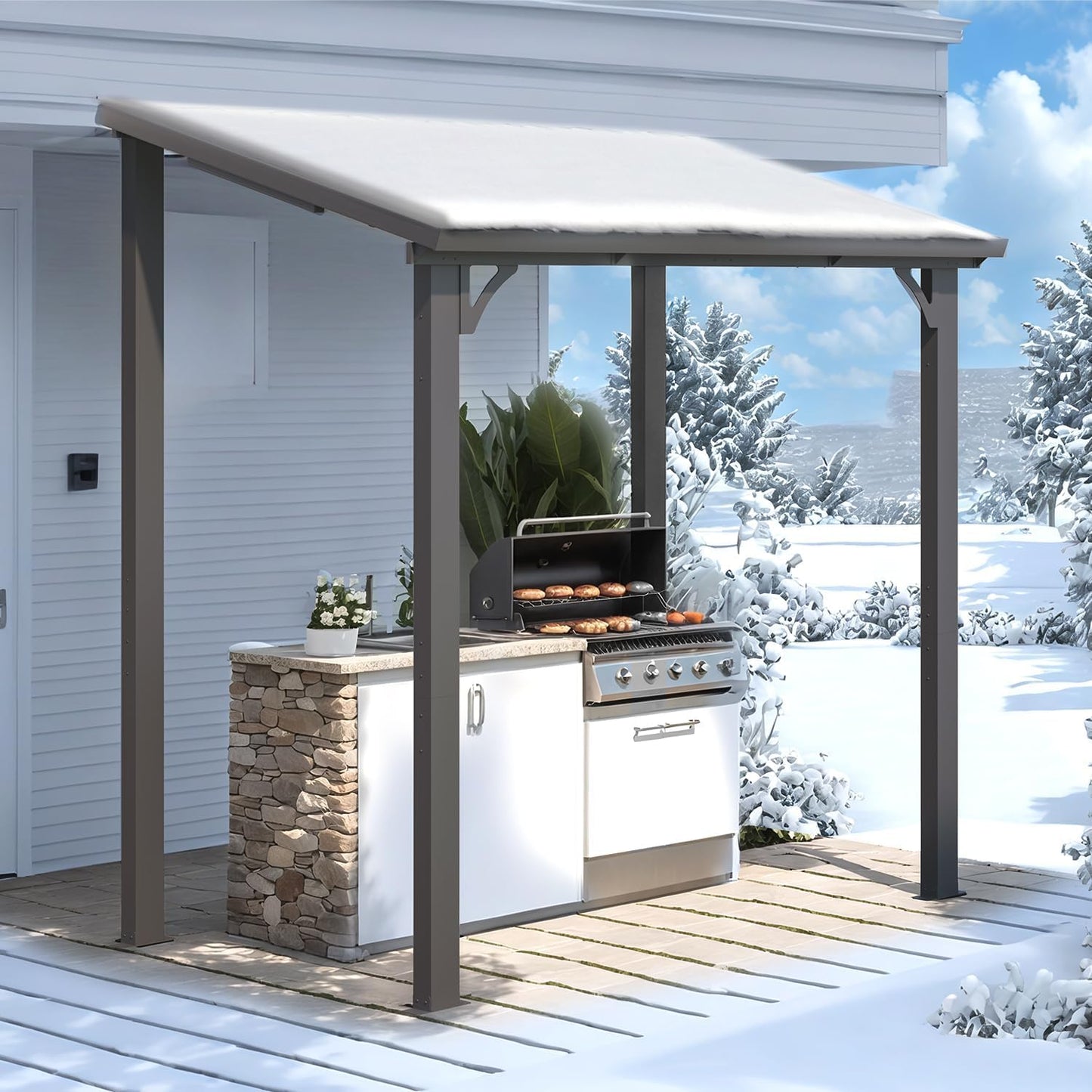 YODOLLA 1.5x2.5m Aluminium Lean-to Gazebo Wall-Mounted Hardtop Roof Pergola