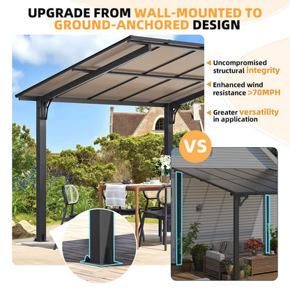 YODOLLA 3x2.6m Freestanding Hardtop Lean to Gazebo Pergola for Patio