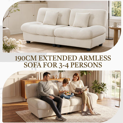 YODOLLA Armless 3-4 Seater Sofa 190cm, Thick Cushion Sofa