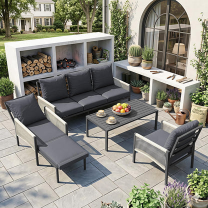 YODOLLA 5 Seater Outdoor Garden Furniture Set, Retractable Single Chair Patio Sofa