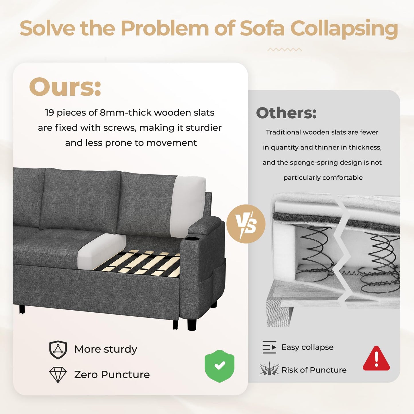 YODOLLA L-Shaped Corner Sofa Bed 3-in-1 Pull Out Sleeper Sofa, Dark Grey