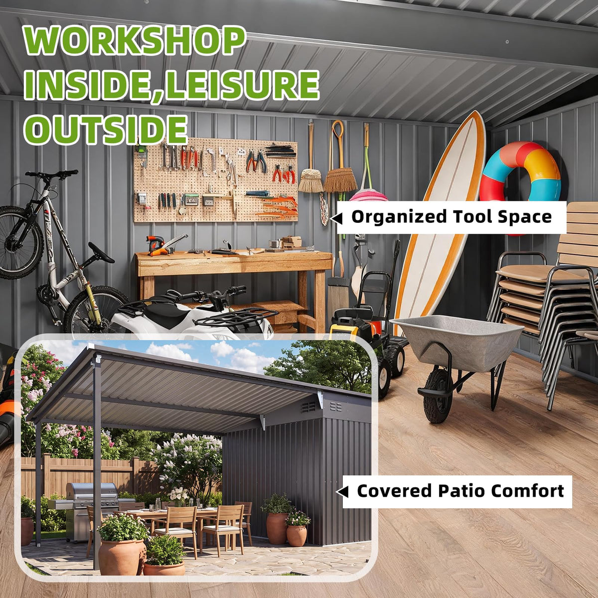YODOLLA 20x8FT 2-in-1 Metal Lean-to Shed With Pergola Combo