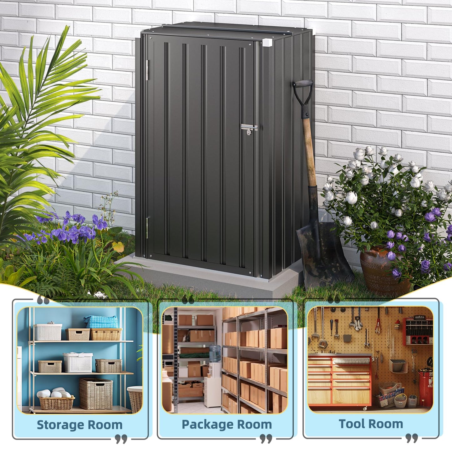 YODOLLA 144 x 76 x 55 cm Garden Cabinet with Adjustable Shelves & Double Doors