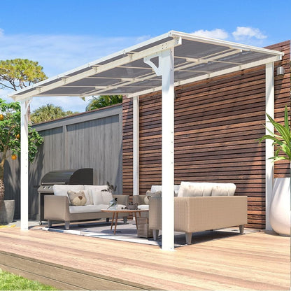 YODOLLA 2.4 x 3m Aluminium Lean-to Gazebo, Wall-Mounted Hardtop Pergola, White
