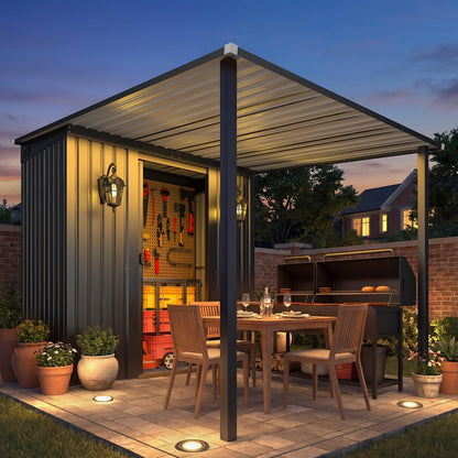YODOLLA 8x9FT 2-in-1 Metal Lean-to Shed & Pergola Combo