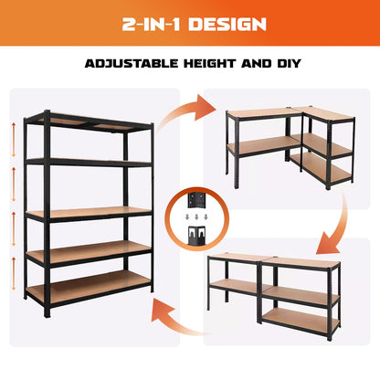 YODOLLA 5 Tier Heavy Duty Garage Shelving Unit 180cm Steel Storage Rack