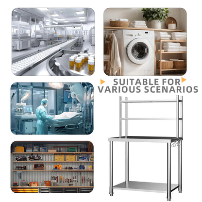 YODOLLA Stainless Steel 2-Layer Top Shelf Table 76x60x138cm Commercial Workbench
