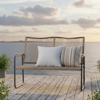 YODOLLA 2-Seater Rope Garden Bench Loveseat, All-Weather Woven Rope Patio Sofa