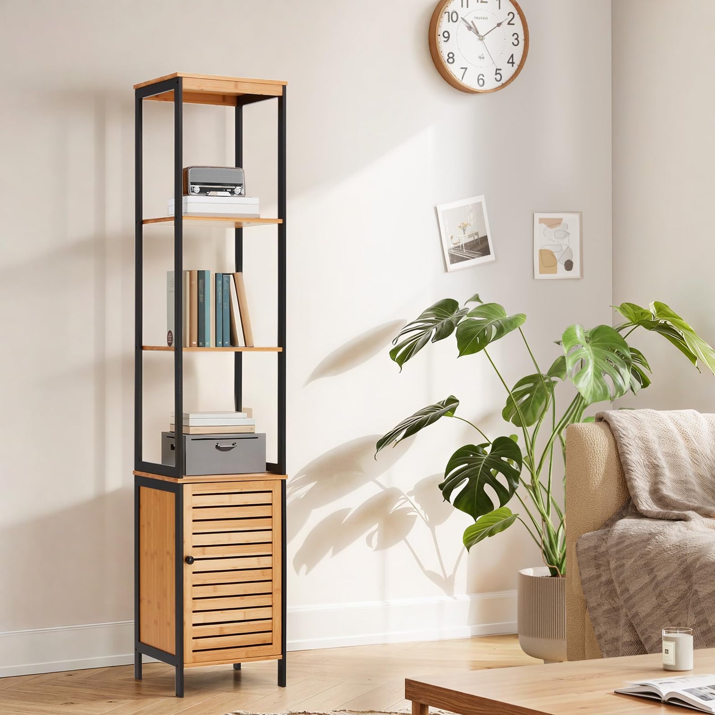 YODOLLA Tall Bamboo Bathroom Cabinet Freestanding Storage Unit