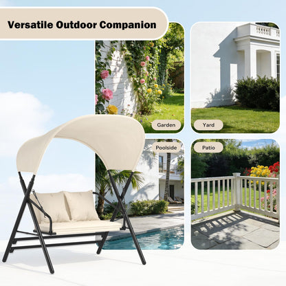 YODOLLA 2 Seater Outdoor Garden Swing with Canopy, Beige
