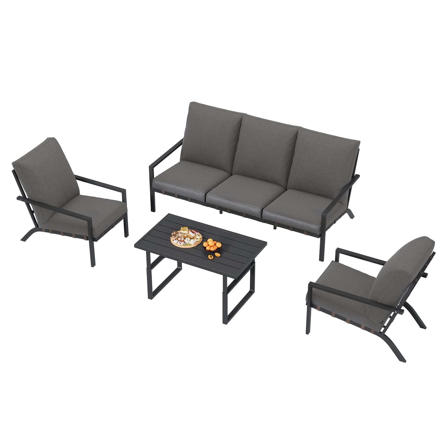 YODOLLA 5 Seater Outdoor Garden Furniture Set, 3-Seater Sofa & 2 Armchairs with Coffee Table