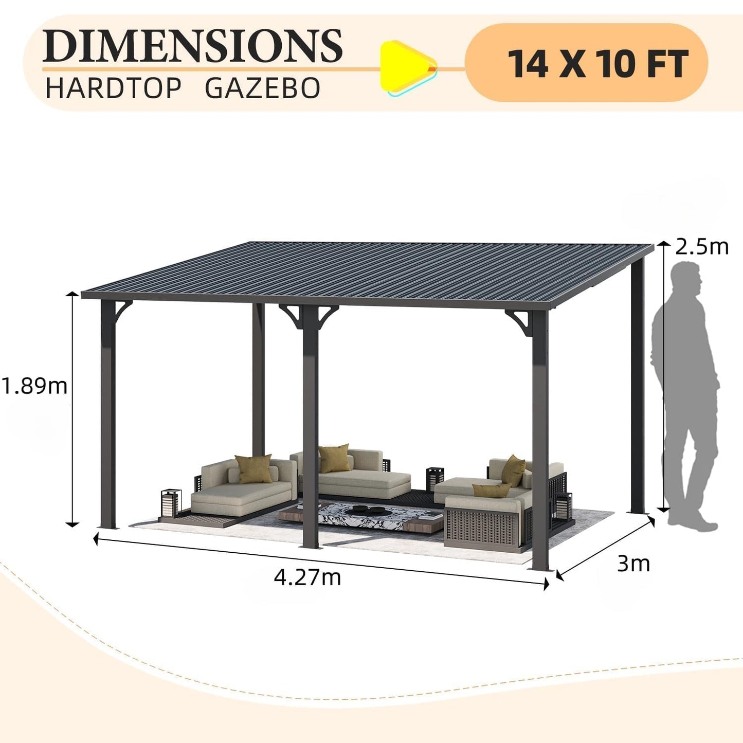 YODOLLA 3x4.2m Aluminium Lean-to Gazebo