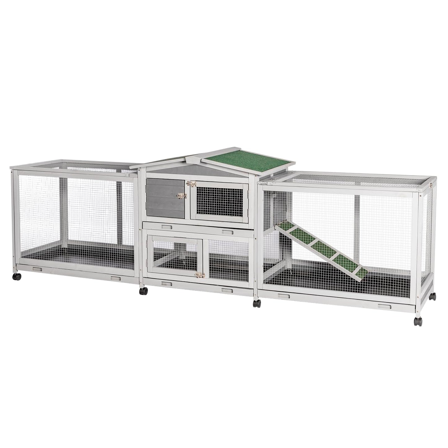 YODOLLA 2.4m Large Wooden Rabbit Hutch Outdoor Double Run Guinea Pig Cage