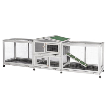 YODOLLA 2.4m Large Wooden Rabbit Hutch Outdoor Double Run Guinea Pig Cage