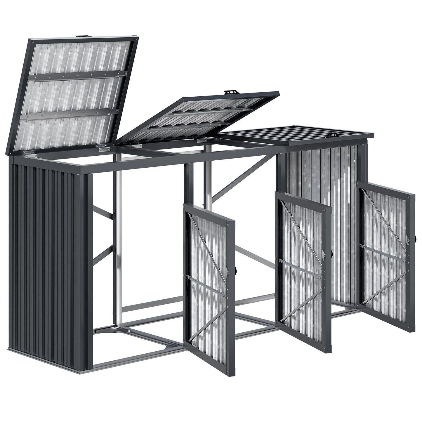 YODOLLA Wheelie Bin Box, Set of 3, 240 L Garden Cabinet Tool Shed, Dark Grey