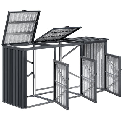 YODOLLA Wheelie Bin Box, Set of 3, 240 L Garden Cabinet Tool Shed, Dark Grey