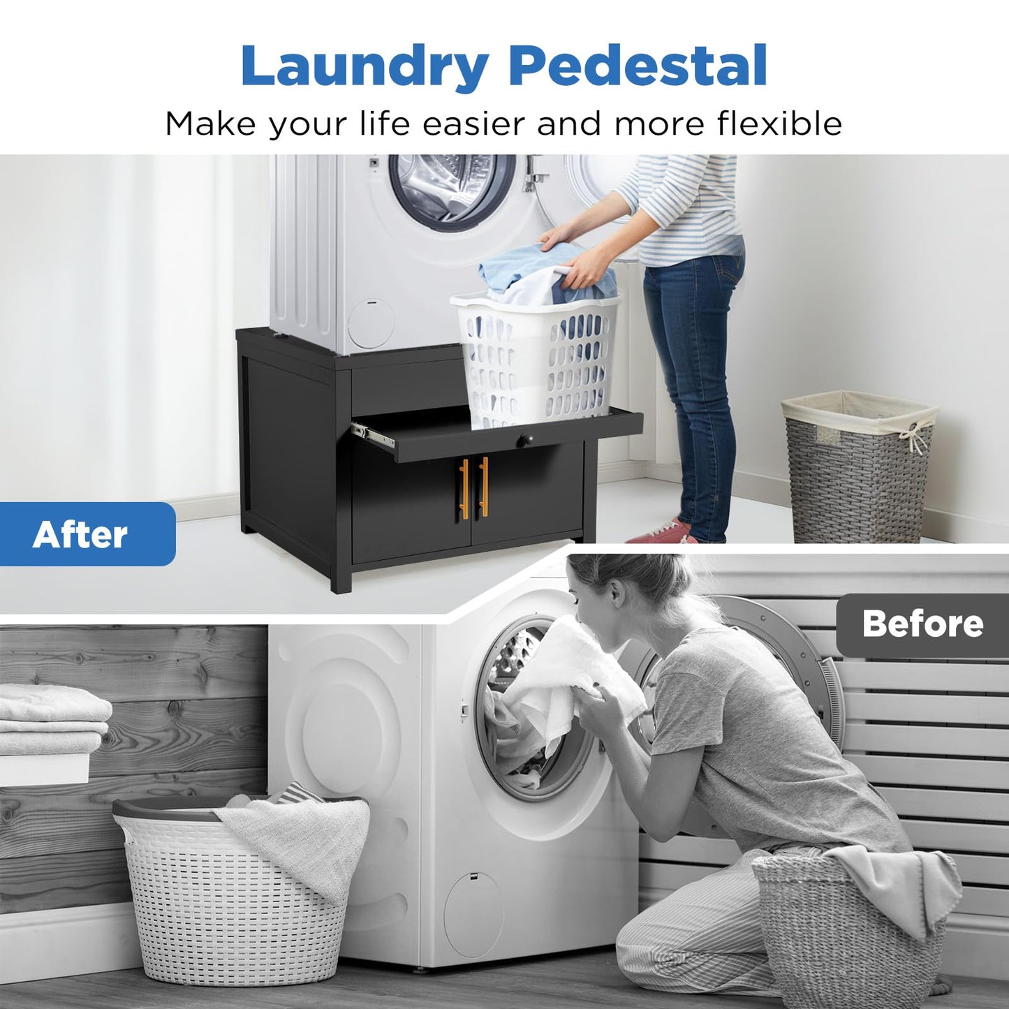 YODOLLA 74 × 74 × 58cm Laundry Pedestal, Washing Machine Stand Base with Drawer