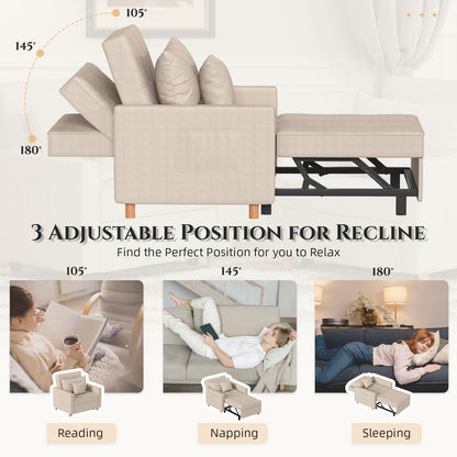 YODOLLA 3-in-1 Sleeper Sofa Bed, 192cm Convertible Single Sofa, Adjustable Armchair