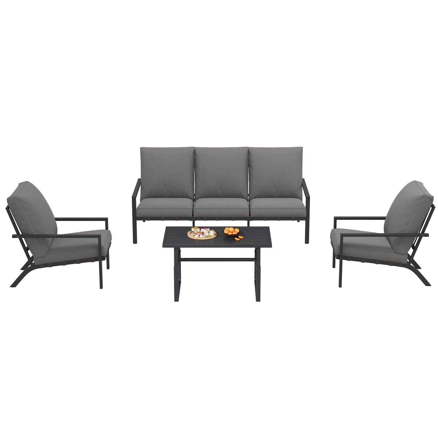 YODOLLA 5 Seater Outdoor Garden Furniture Set, 3-Seater Sofa & 2 Armchairs with Coffee Table