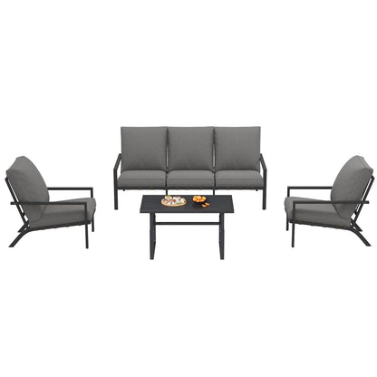 YODOLLA 5 Seater Outdoor Garden Furniture Set, 3-Seater Sofa & 2 Armchairs with Coffee Table
