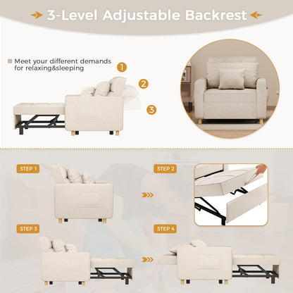 YODOLLA 3-in-1 Sleeper Sofa Bed, 192cm Convertible Single Sofa, Adjustable Armchair