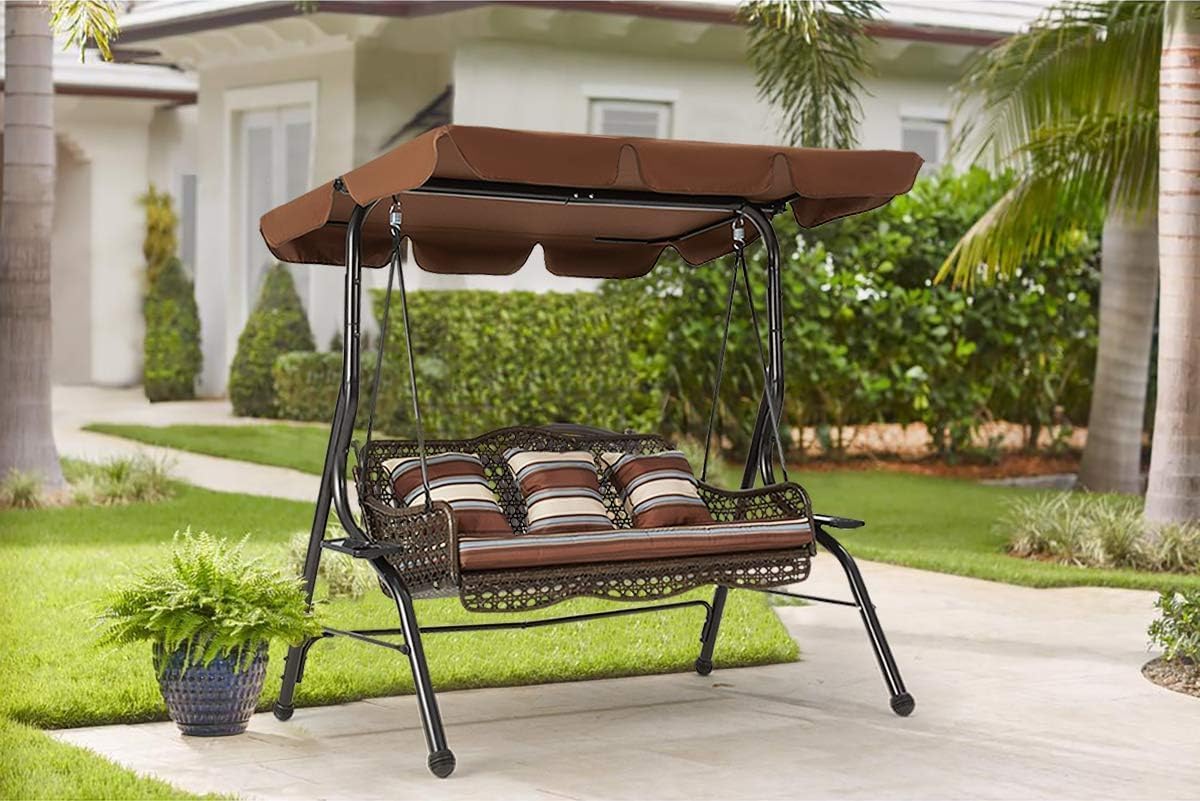YODOLLA 3 Seater Garden Swing Chair with Adjustable Canopy