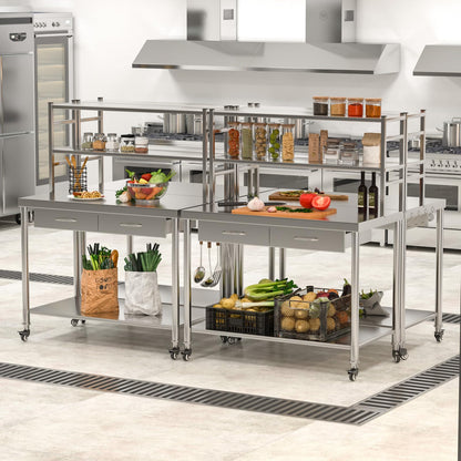 YODOLLA 122x61x138cm Stainless Steel Table with Wheels