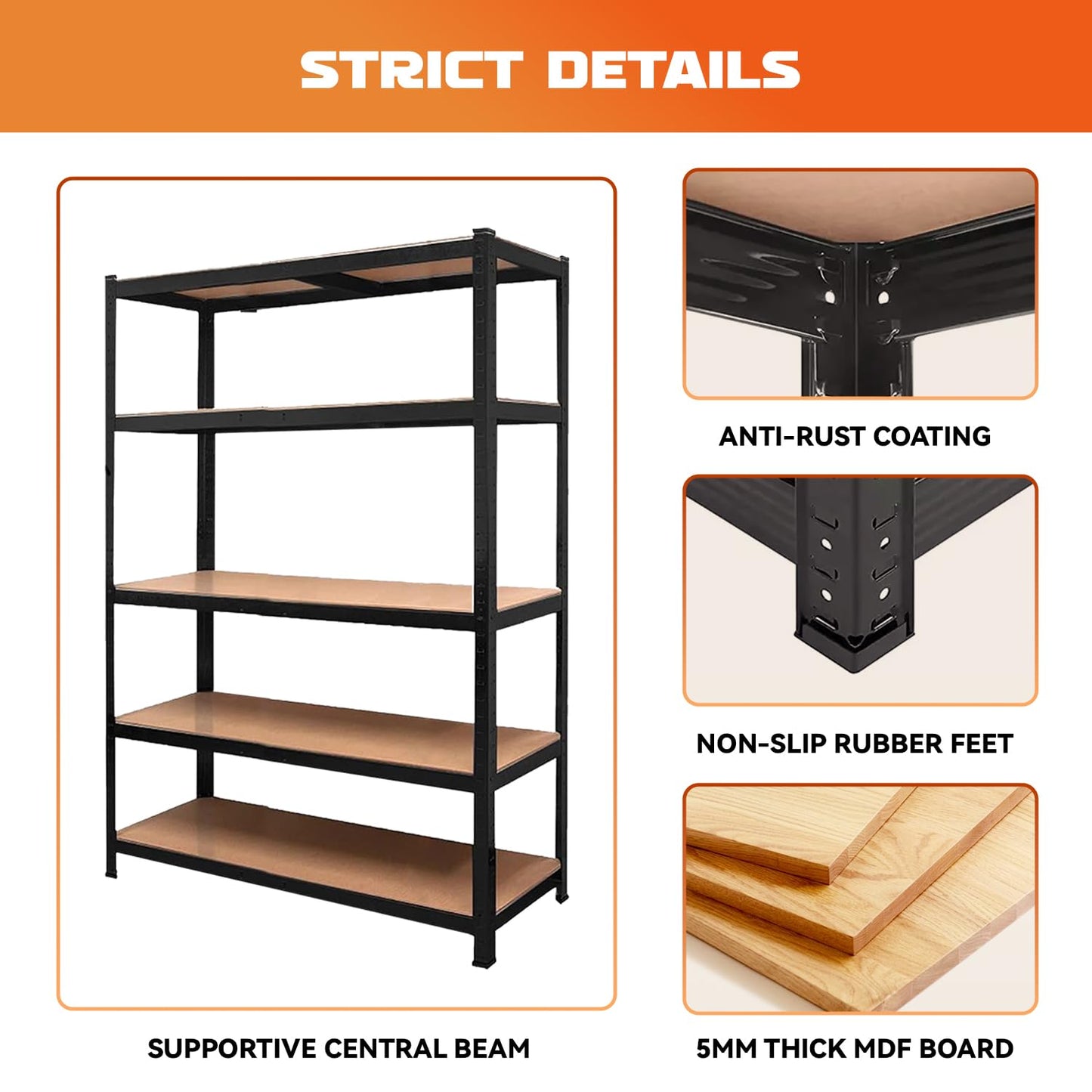 YODOLLA 5 Tier Heavy Duty Garage Shelving Unit 180cm Steel Storage Rack