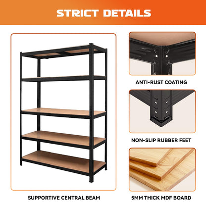 YODOLLA 5 Tier Heavy Duty Garage Shelving Unit 180cm Steel Storage Rack