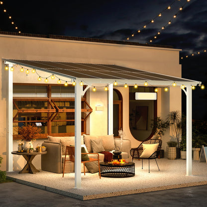 YODOLLA 3x3m Aluminium Lean-to Gazebo, Wall-Mounted Hardtop Roof Pergola, White