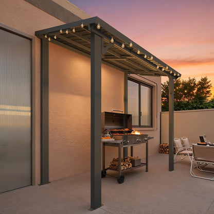 YODOLLA 1.5x2.5m Aluminium Lean-to Gazebo Wall-Mounted Hardtop Roof Pergola