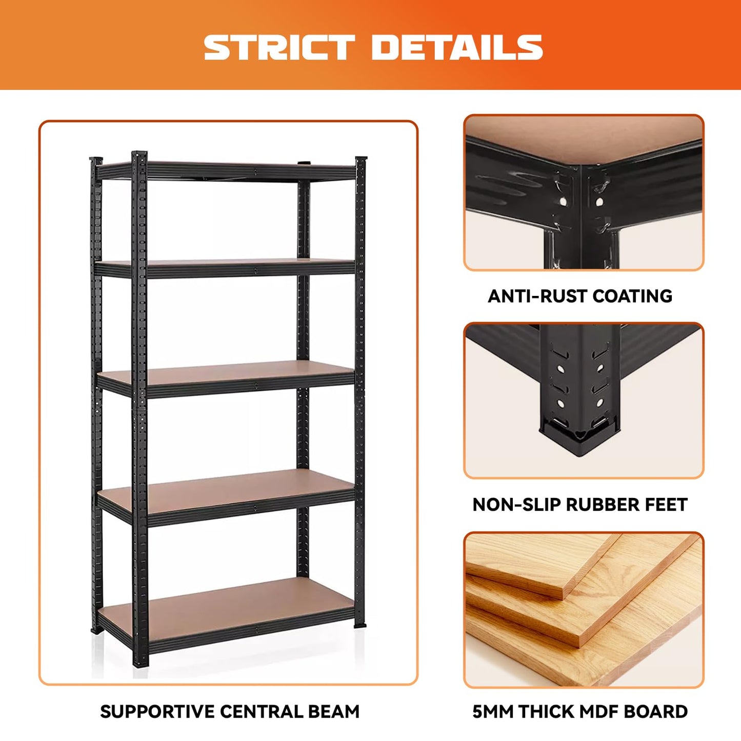 YODOLLA 5 Tier Heavy Duty Garage Shelving Unit 170cm Steel Storage Rack
