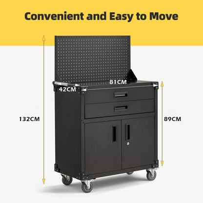 YODOLLA 132cm Heavy Duty Garage Workbench Lockable Tool Storage on Wheels