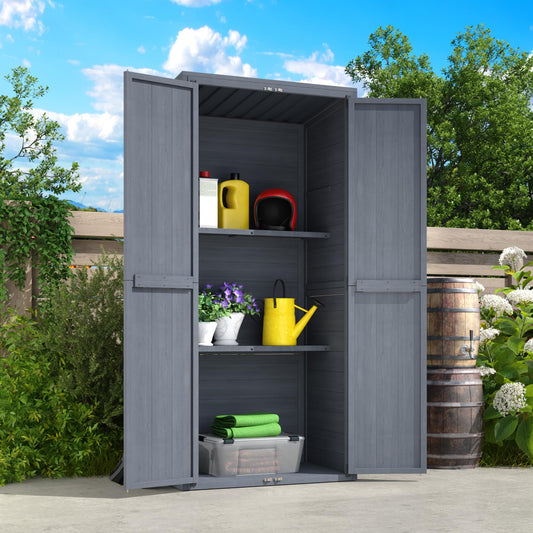 YODOLLA Outdoor Tall Garden Storage Box, Wooden Garden Storage Tool Cabinet Shed with 3 Adjustable Shelves