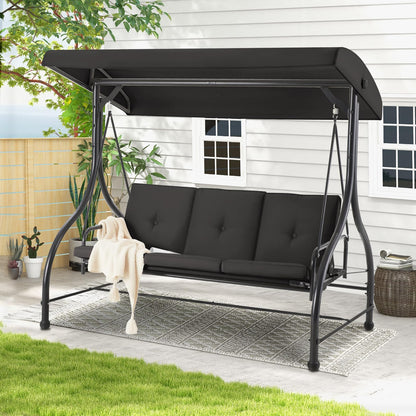 YODOLLA 3 Seater Garden Swing Seat Bed, Black
