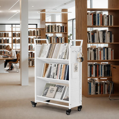 YODOLLA 2-in-1 Book Cart with Wheels Utility Cart 352LBS Library Truck Bookshelf