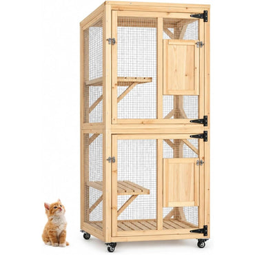 YODOLLA Outdoor Catio Enclosure with Hammock, Safe Play Space for Cats, Natural