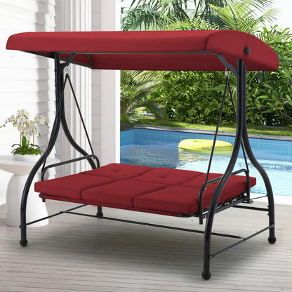 YODOLLA 3 Seater Garden Swing Seat Bed, Red