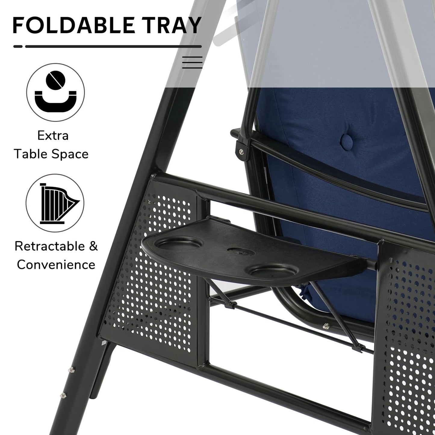 YODOLLA 3 Seater Garden Swing Chair with Adjustable Canopy & Cushions-Blue