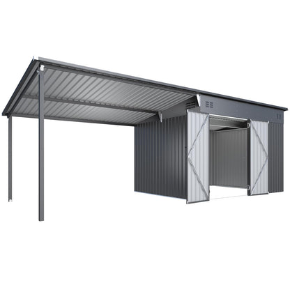 YODOLLA 20x8FT 2-in-1 Metal Lean-to Shed With Pergola Combo