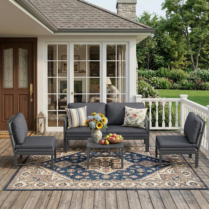 YODOLLA 4 Seater Outdoor Garden Furniture Set, Retractable Single Chair & Loveseat Patio Sofa